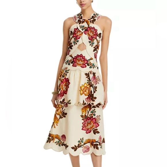 FARM Rio | Dresses | Farm Rio Sand Leopard Flower Tiered Halter Cutout ...